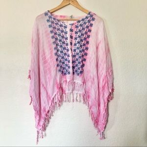 Surf Gypsy Tye Dye Kaftan Top with Fringe Pink Small